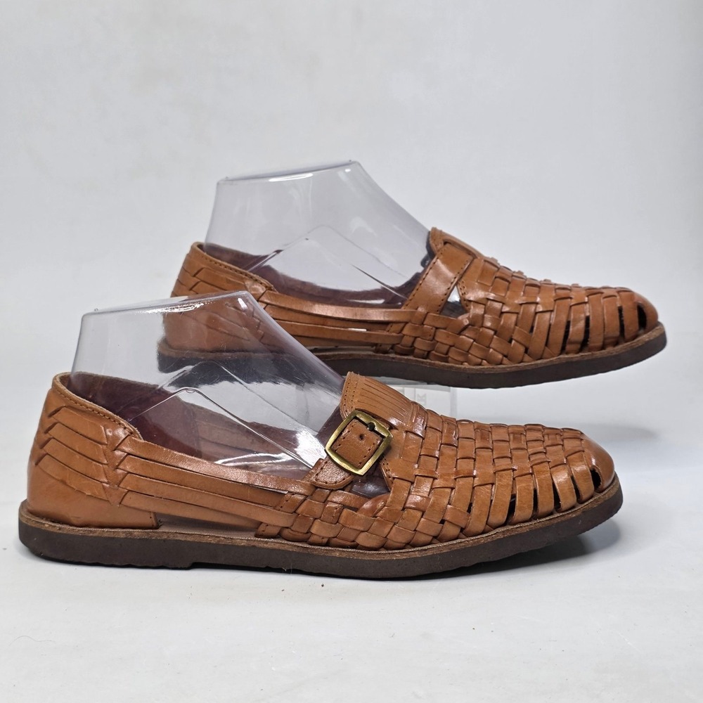 Sunsteps Sandals Women's Size 7 Tan Brown Hand Woven Leather Huarache Buckle